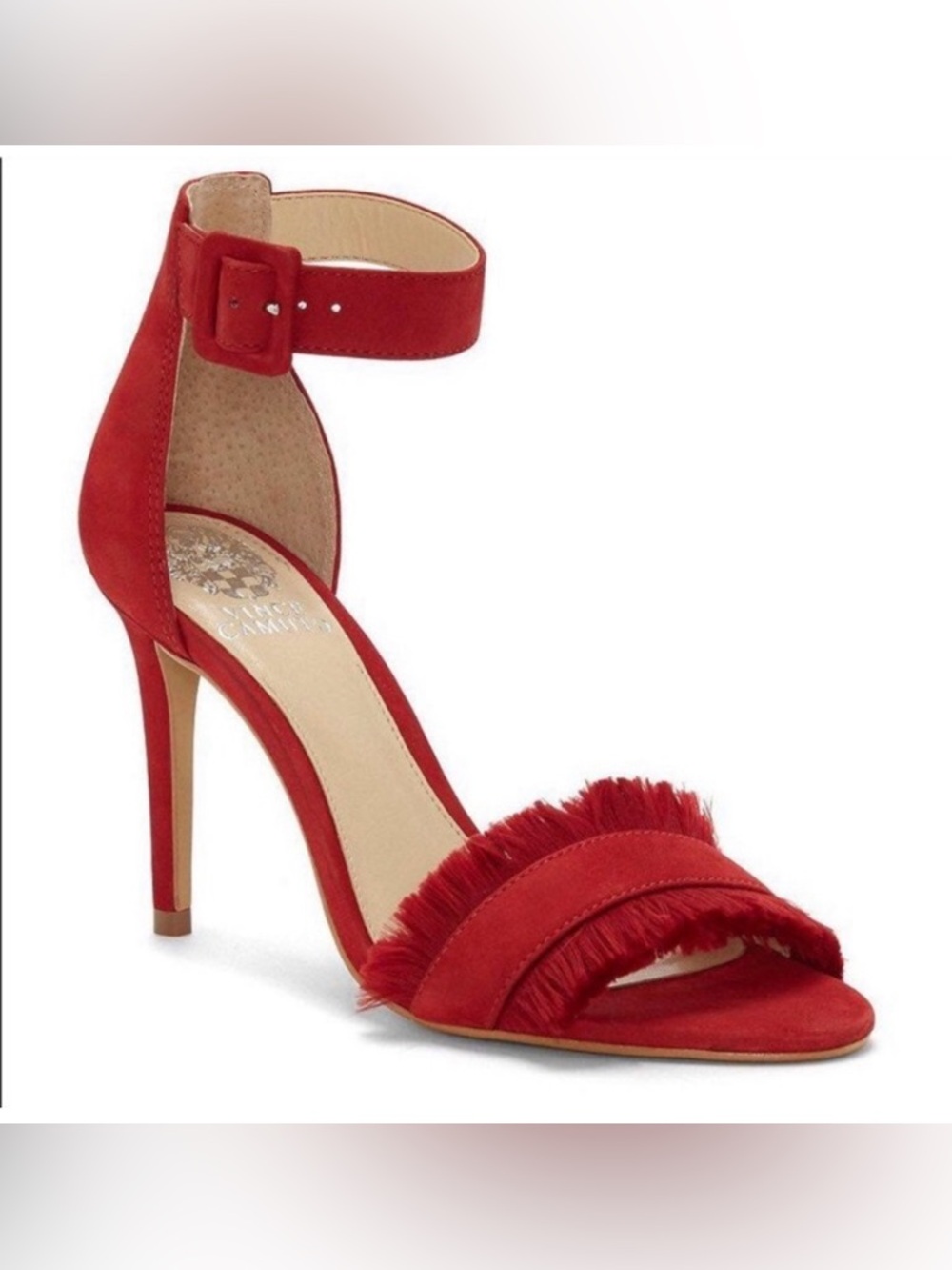Vince Camuto Red Fringe Suede Heels